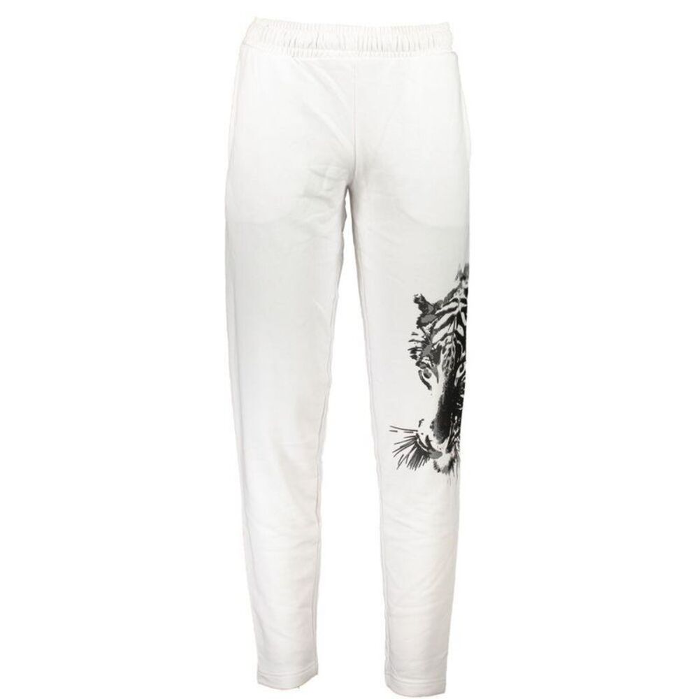 Cavalli Class Tiger Print Relaxed Pants Men White Bottoms